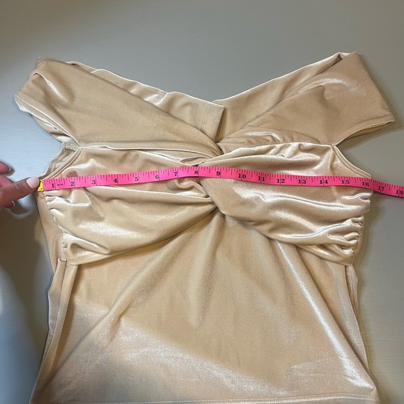 NWOT Reformation Velvet Off-Shoulder Tan Top- medium - Picture 8 of 8
